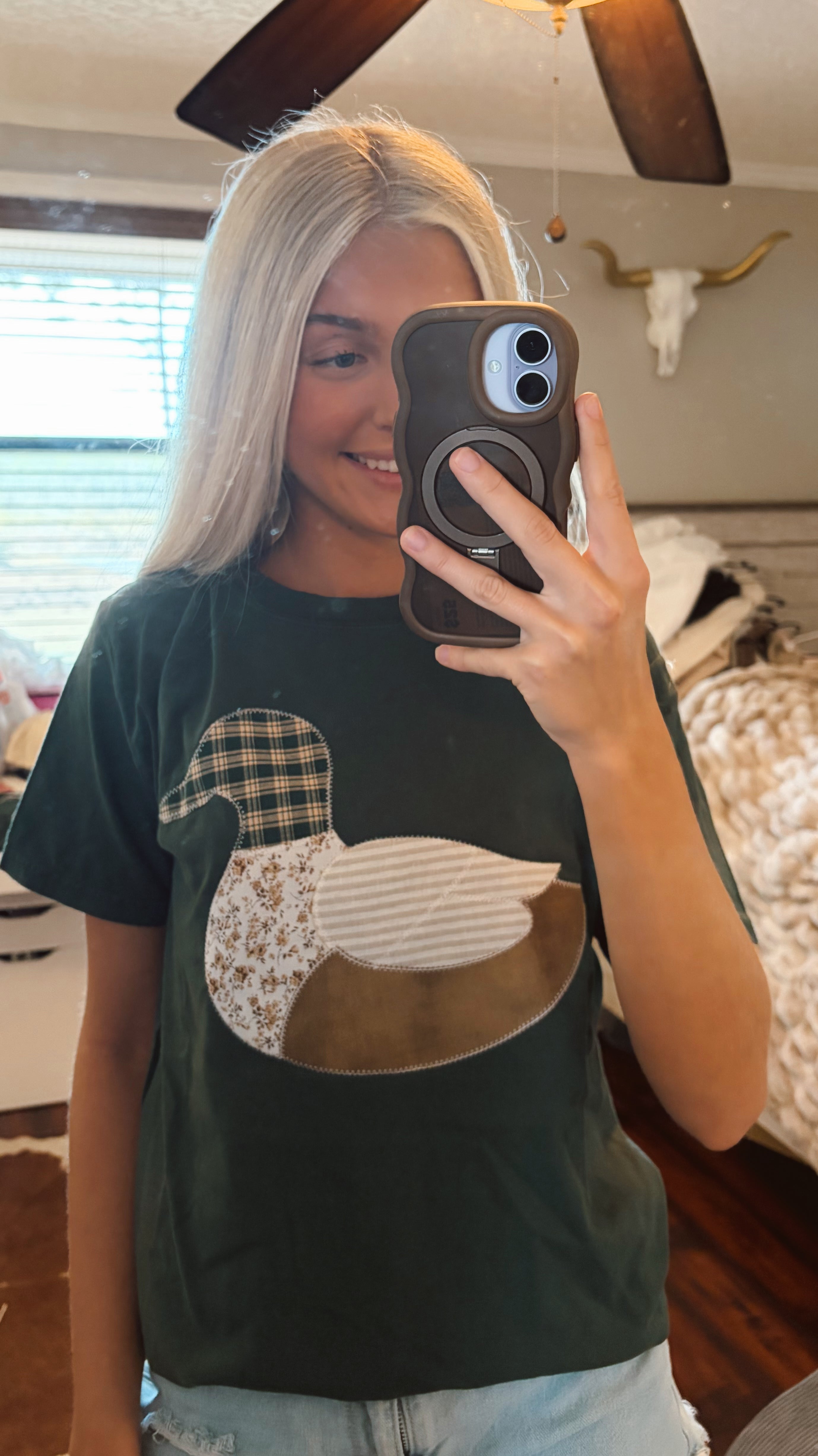 Duck embroidered patchwork T-shirt