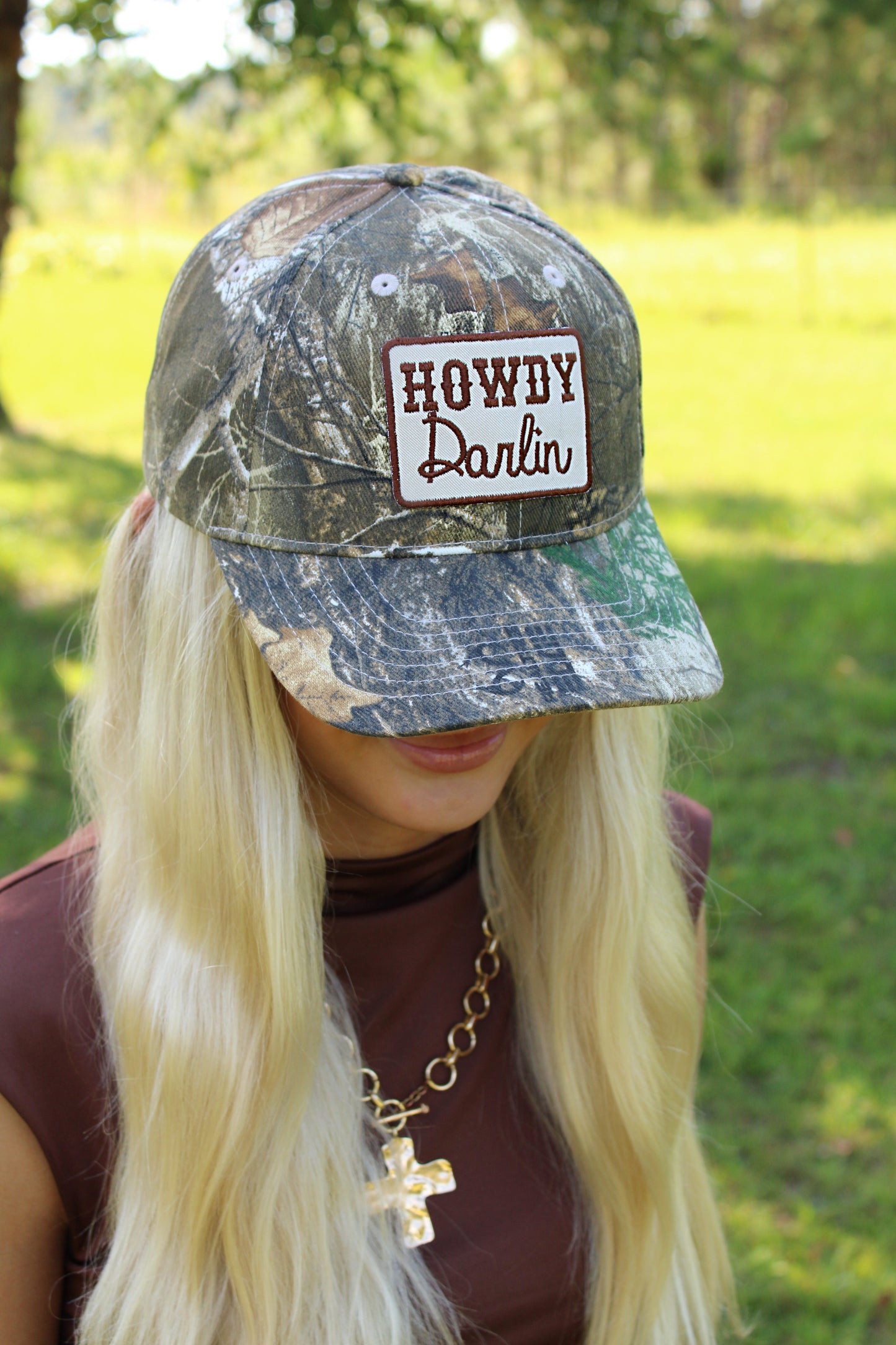 Howdy darlin camo trucker hat