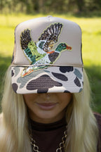 Sequin duck trucker hat
